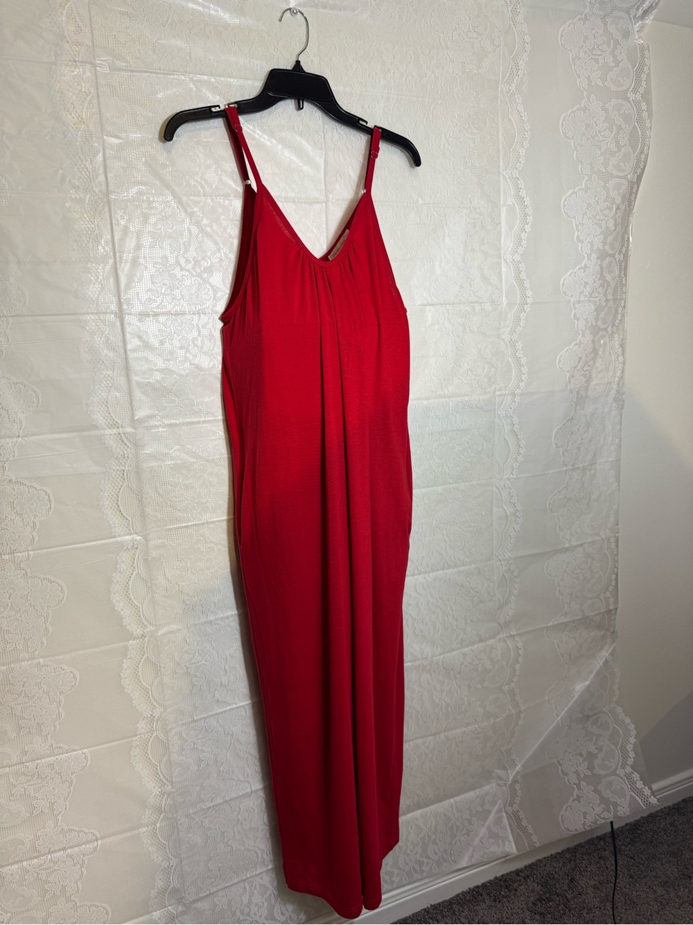 Red Sleeveless V-Neck Jumpsuit with Adjustable Straps
